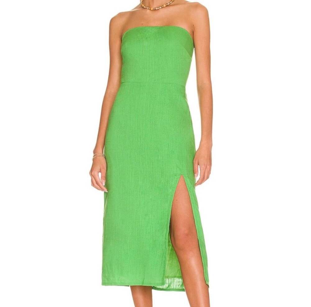 Sndys Everyday Green Strapless Midi Dress with Side Split Size XS